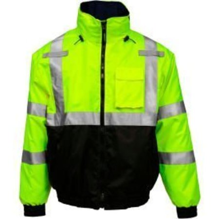 TINGLEY Tingley® Bomber 3.1„¢ Hi-Vis Hooded Jacket, Zipper, Fluorescent Yellow/Green/Black, 2XL J26172.2X